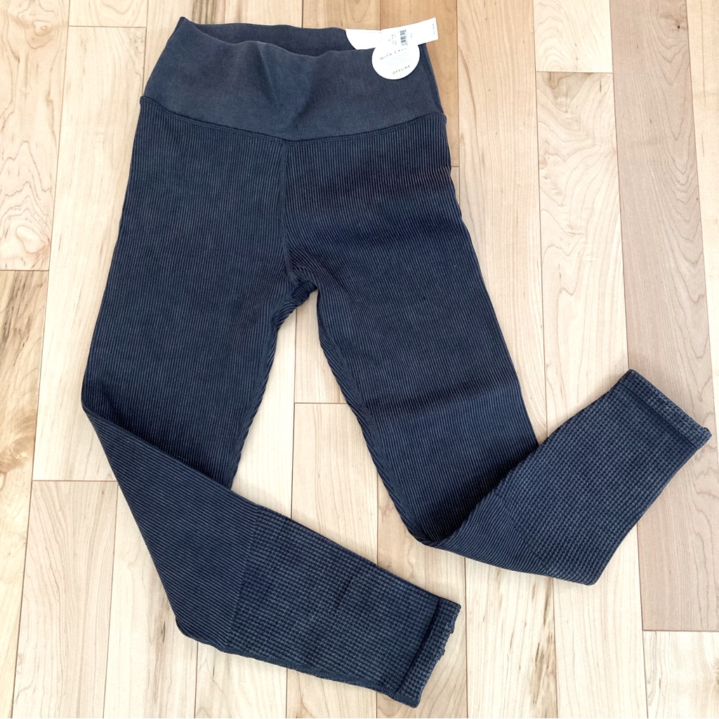 Aerie Offline Hi-Rise Ribbed, Thick, 7/8 Length Leggings, S/P, Charcoal Gray